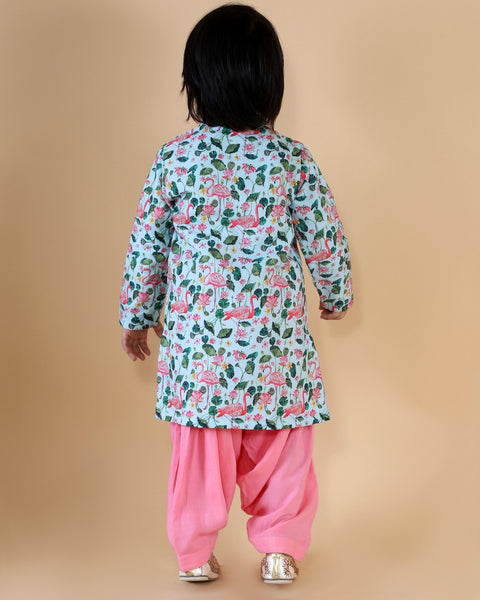 Pre-Order: Floral Print Kurta with Pink Patiala Set