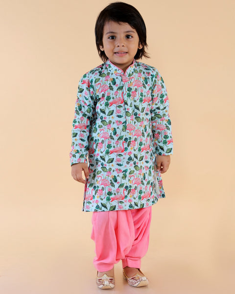 Pre-Order: Floral Print Kurta with Pink Patiala Set