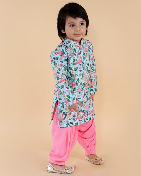 Pre-Order: Floral Print Kurta with Pink Patiala Set