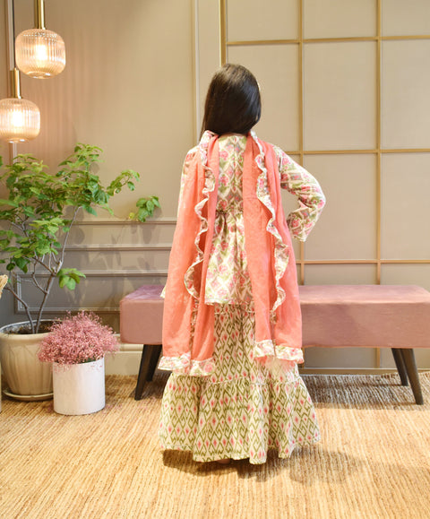 Pre Order: Coral Floral Print Kurti Sharara