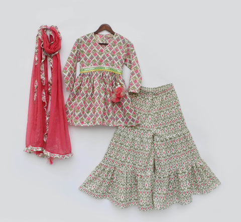 Pre Order: Coral Floral Print Kurti Sharara