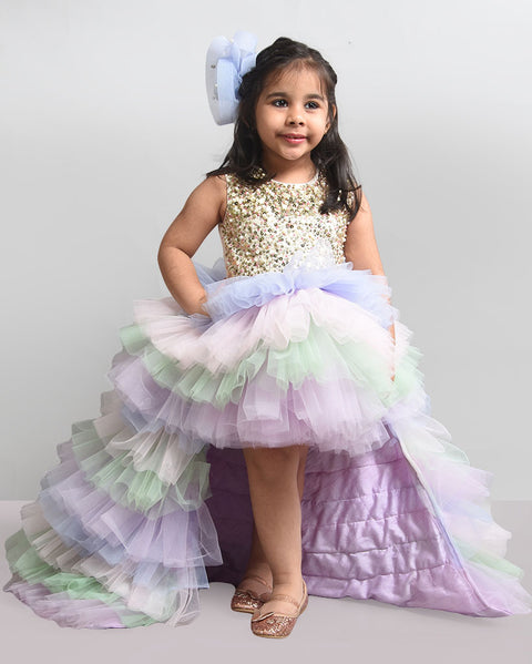 Pre-Order: Sequins Embroidered Hi-Low Gown