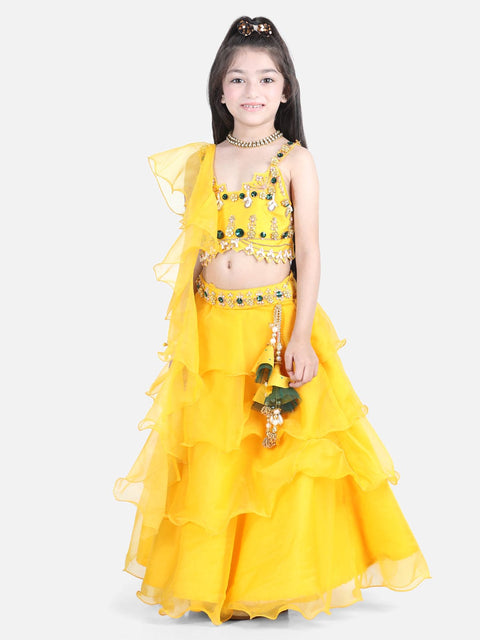 Pre-Order: Yellow Organza Lehenga with Hand Embroidered Choli