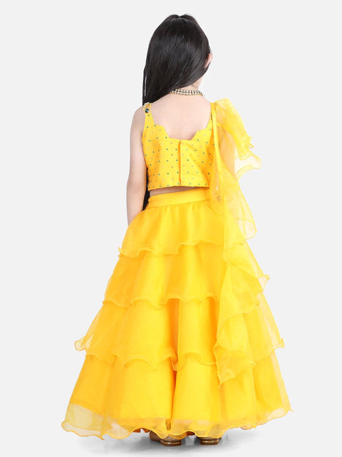 Pre-Order: Yellow Organza Lehenga with Hand Embroidered Choli