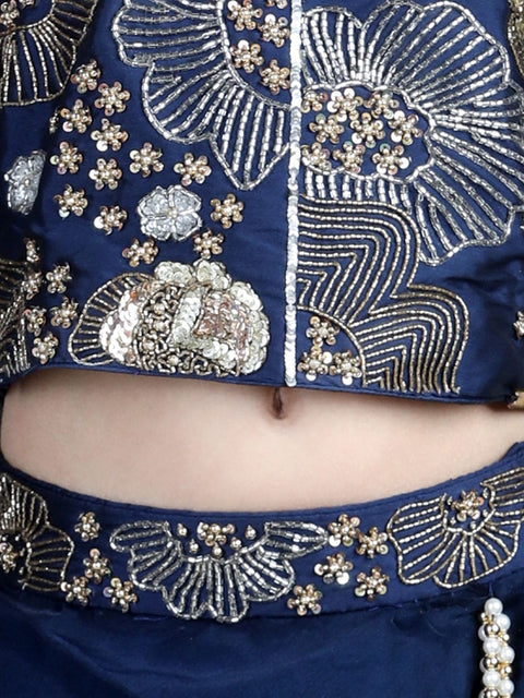 Pre-Order: Blue Organza Lehenga with Handmade latkans