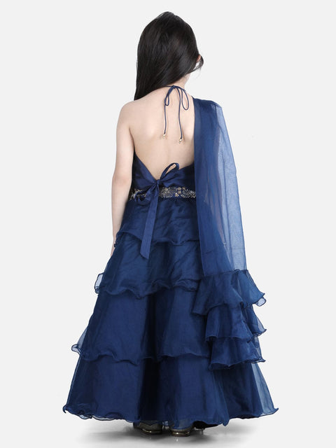 Pre-Order: Blue Organza Lehenga with Handmade latkans