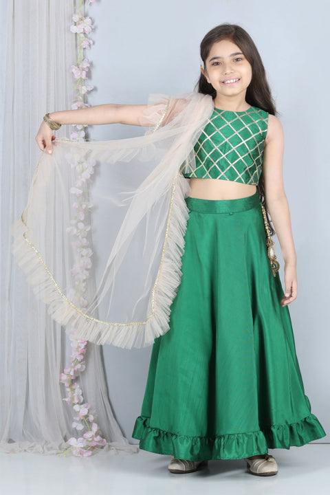 Pre-Order: Gotta work blouse with Lehenga and Net Dupatta with frill