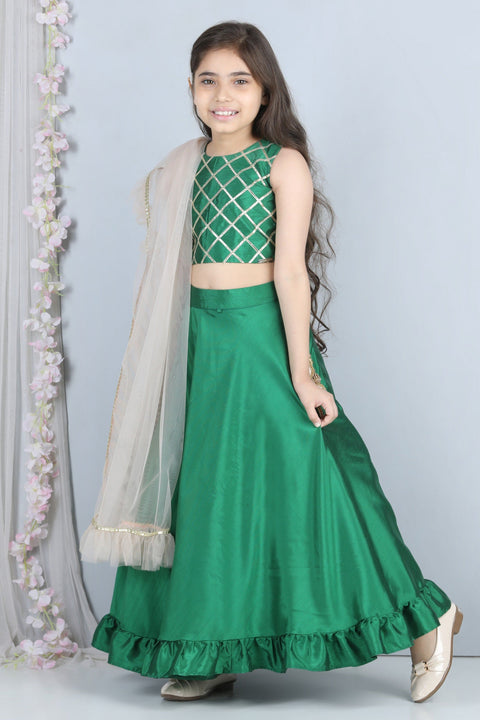 Pre-Order: Gotta work blouse with Lehenga and Net Dupatta with frill