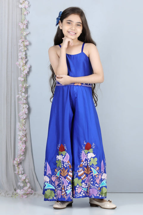 Pre-Order: Silk Jumpsuit with Thread Embroidery on Flare and Detachable Belt