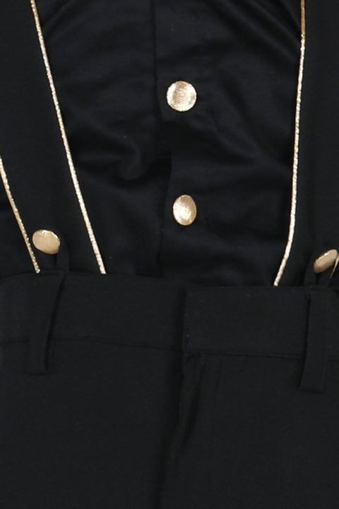 Pre-Order: Pintex Shirt with Golden piping Suspender Pants, Double colour Bow