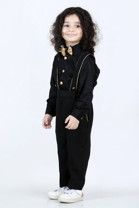 Pre-Order: Pintex Shirt with Golden piping Suspender Pants, Double colour Bow