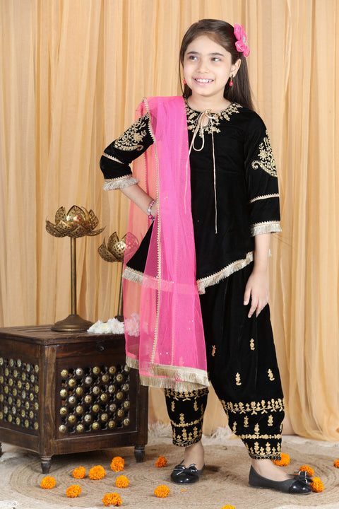 Pre-Order: Velvet Suit with Zari Embroidery on Top and Bottom