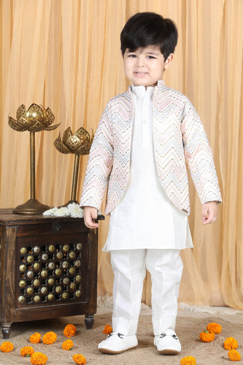 Pre-Order: Silk Kurta with Thread Embroidery Open Coat