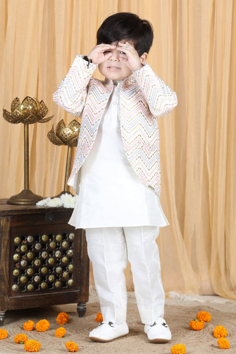Pre-Order: Silk Kurta with Thread Embroidery Open Coat
