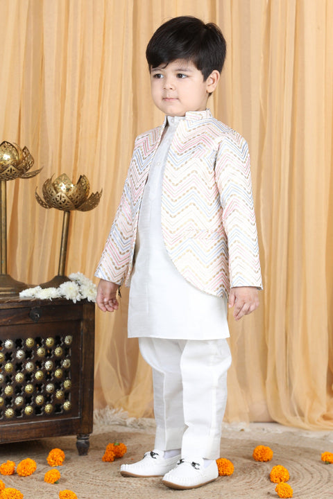 Pre-Order: Silk Kurta with Thread Embroidery Open Coat
