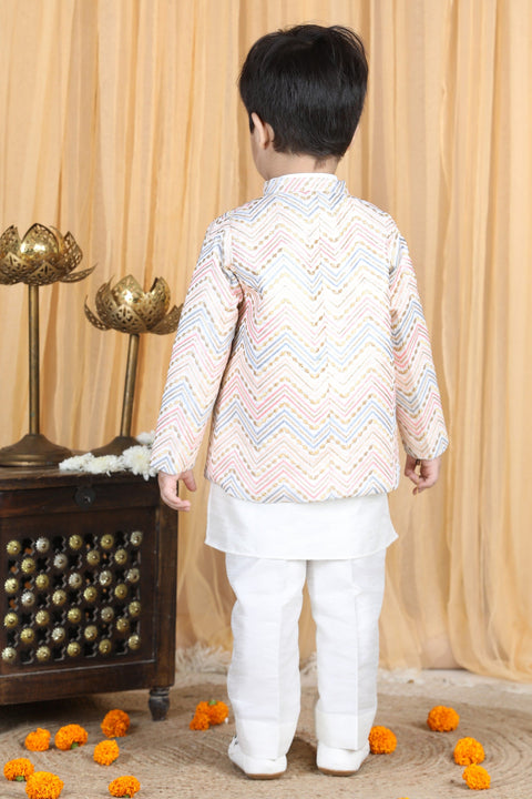 Pre-Order: Silk Kurta with Thread Embroidery Open Coat