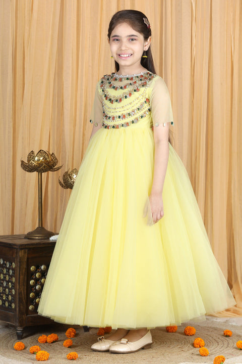 Pre-Order: Anarkali with Hand Embroidery and Net Flare