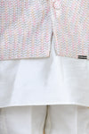 Pre-Order: Silk Kurta with Thread Embroidery by Sleeveless Jacket