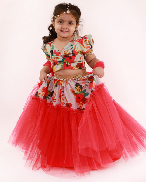 Pre-Order: Floral Print Ghaghra Set with Dupatta