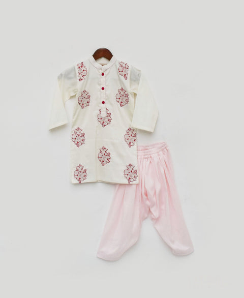 Pre Order: Off-White Kurta and Pink Salwar