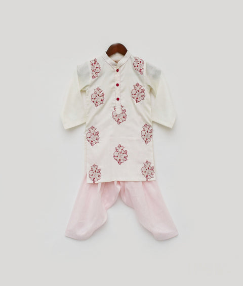 Pre Order: Off-White Kurta and Pink Salwar