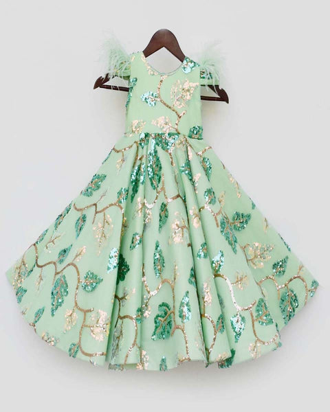 Pre-Order: Green Sequins Embroidery Gown