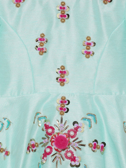 Pre-Order: Mint Embroidered Tulle Lehenga Set