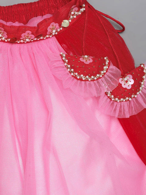 Pre-Order: Red and Pink High Neck Embroidered Lehenga