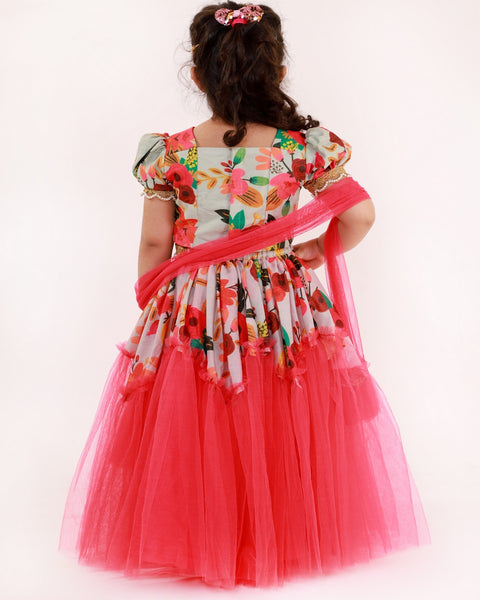 Pre-Order: Floral Print Ghaghra Set with Dupatta