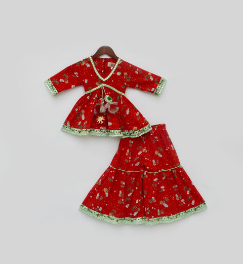 Pre Order: Red Cotton Print Kurti Sharara