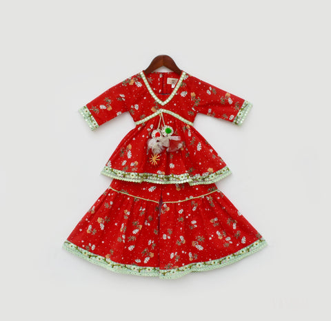 Pre Order: Red Cotton Print Kurti Sharara