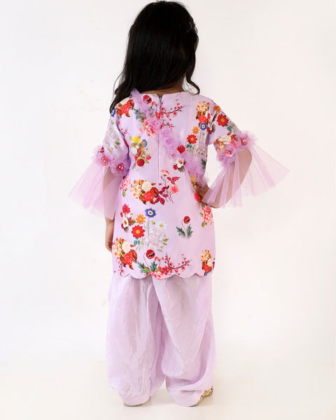 Pre-Order: Floral Print Kurta with Patiala and Bag