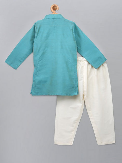 Pre-Order: Blue  kurta with Check Attached Jacket and Pyjama