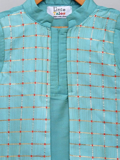 Pre-Order: Blue  kurta with Check Attached Jacket and Pyjama