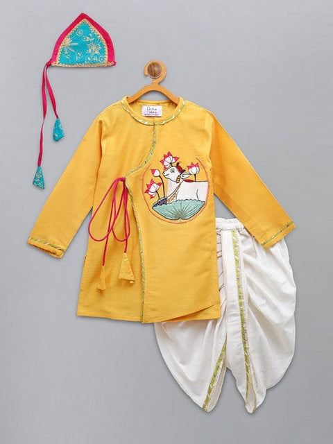 Pre-Order: Mustard Cow Embroidered Kurta with Dhoti