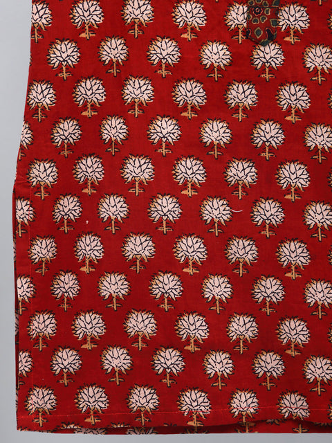 Pre-Order: Red Printed Kurta with Pyjama