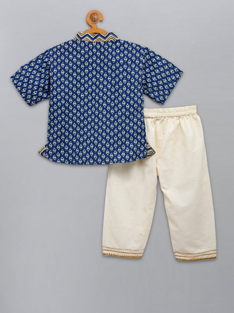 Pre-Order: Blue Printed Short Kurta with Pyjama