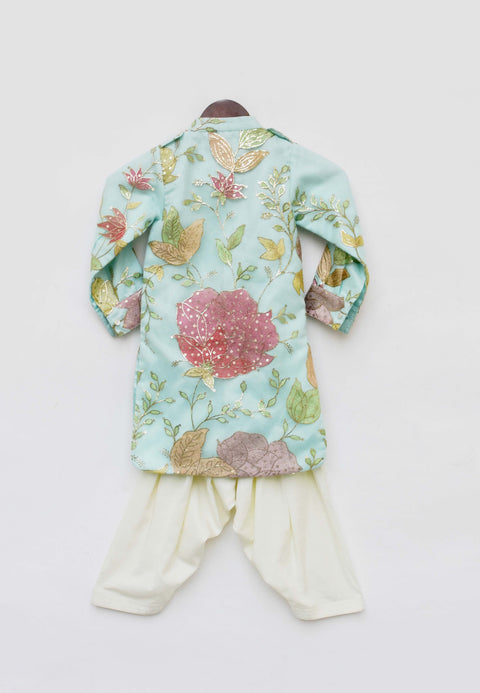 Pre-Order: Aqua Embroidery Kurta with Off White Salwar