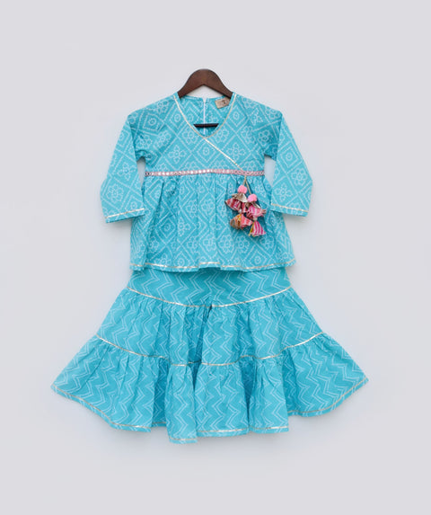 Pre Order: Aqua Print Kurti Sharara Set