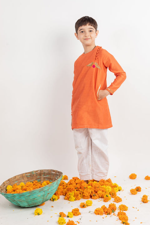 Pre-Order: Full Sleeves Rust Embroidered Kurta Set