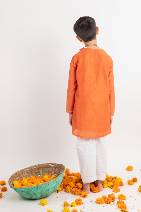 Pre-Order: Full Sleeves Rust Embroidered Kurta Set