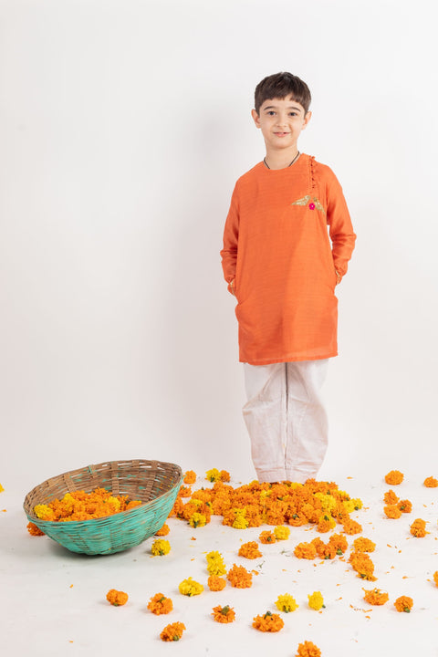 Pre-Order: Full Sleeves Rust Embroidered Kurta Set