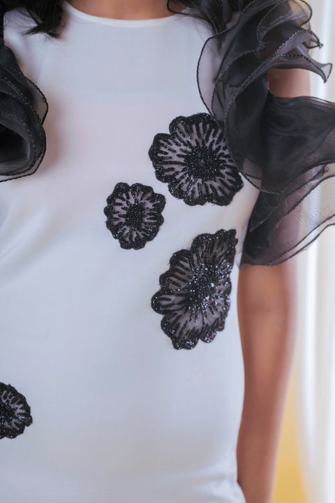 Pre-Order: White Ruffled Sleeves Straight Dress