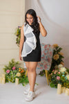 Pre-Order: Black and White Straight Dress with Placement Embroidery
