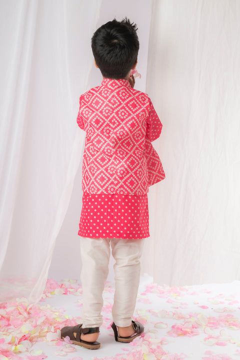 Pre-Order: Pink Bandhej Kurta Nehru Jacket Set