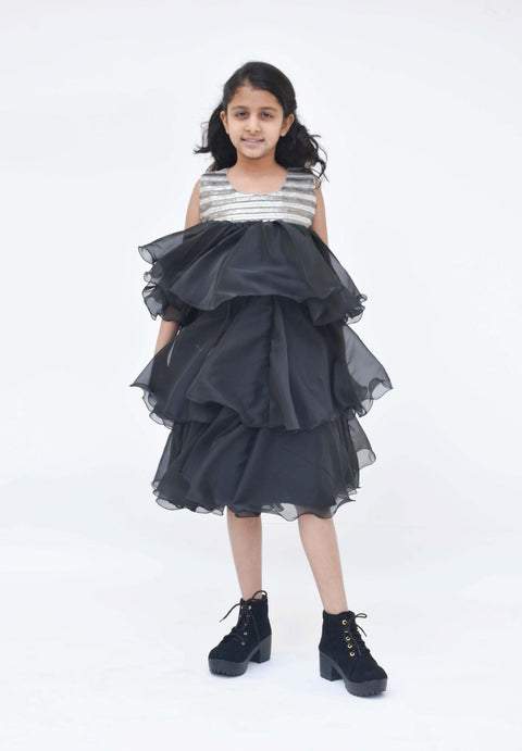 Pre Order: Black Organza Frill Dress