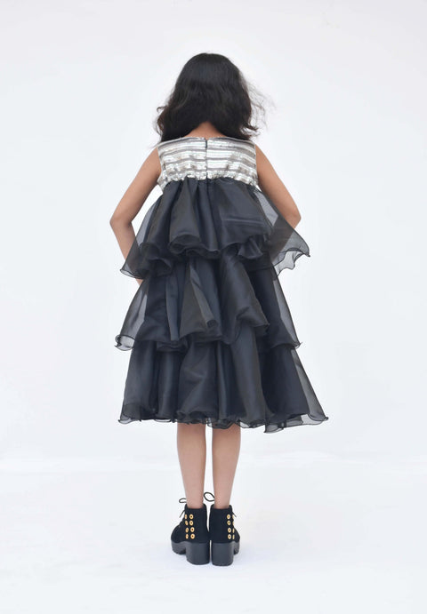 Pre Order: Black Organza Frill Dress