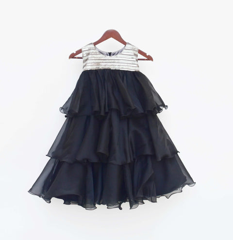 Pre Order: Black Organza Frill Dress