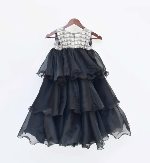 Pre Order: Black Organza Frill Dress