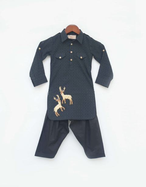 Pre-Order: Black Self Kurta with Salwar